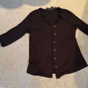 Elegant Black Lace-Trimmed Women's light Cardigan